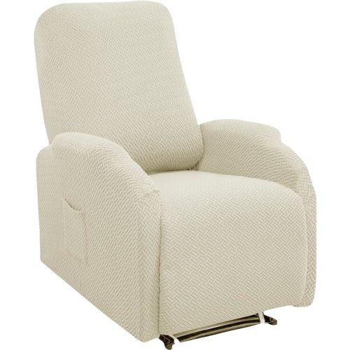 Recliner Chair Covers Small Lazy Boy Reclining Slipcover,Beige | 4 Pieces Stretch Jacquard Small Recliner Sofa Slipcover with Pocket,Pets Friendly,Furniture Protector for Living Room