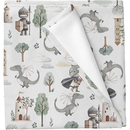 Cute Pastel Dragons Castle Knight Baby Blankets for Boys Girls Fantasy Dragons Trees Swaddle Receiving Blanket Magical Soft Swaddling Wrap for Unisex Newborn 30x40in