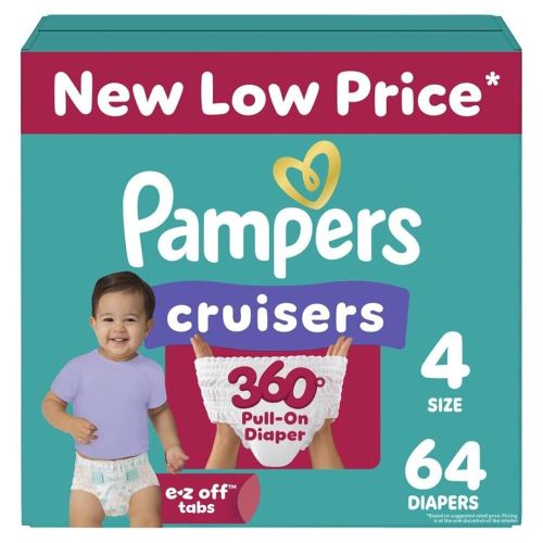 Pampers Diapers - Cruisers 360 - Size 4, 64 Count, Babyproof up to 100% Leakproof Pull-On Diaper