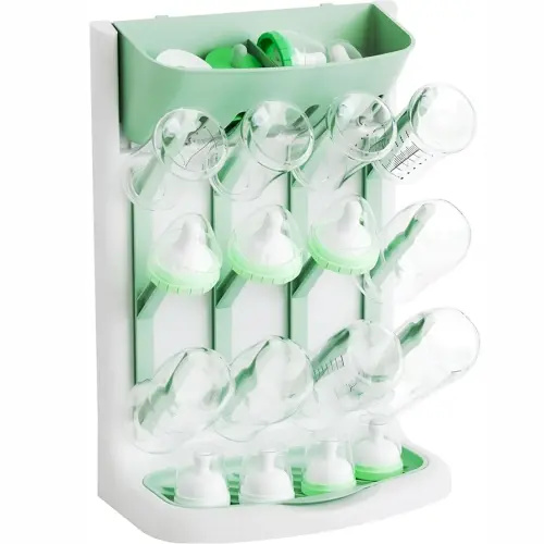 Yieach Larger Vertical Baby Bottle Drying Rack - BPA FREE - Space Saving Feeding Bottles Drying Rack Holder for Countertop,Baby Bottle Holder Storage Station for Pacifiers,Pump Accessories Stand,Green