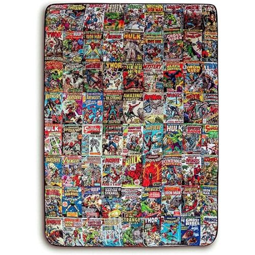 Marvel Comics Oversized Fleece Throw Blanket With Spider-Man, Captain America, Black Panther, More | Superhero Geeky Home Decor | Soft And Cozy Sherpa Blanket | 54 x 72 Inches