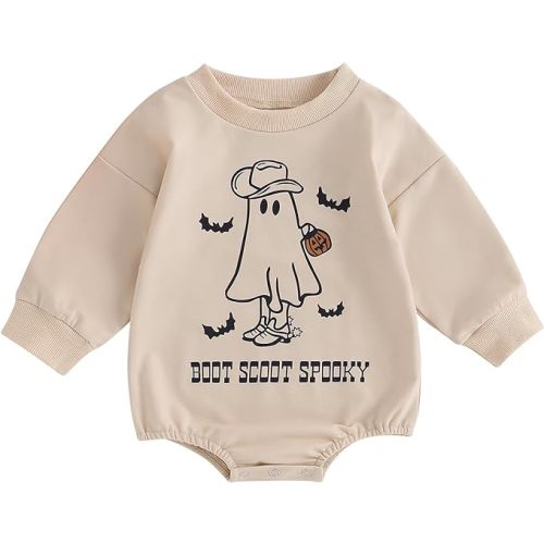 Adobabirl Baby Halloween Outfit Girl Boy Pumpkin Ghost Sweatshirt Romper Oversized Sweater Jumpsuit Cute Fall Winter Clothes