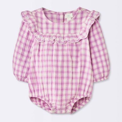 Baby Girls' Gingham Eyelet Bib Romper - Cloud Island™ Purple 6-9M