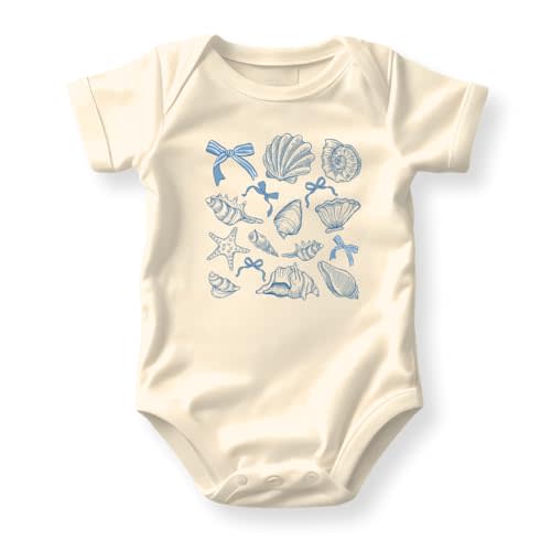 Coastal Seashells Cute Baby Bodysuit Cute Beach Shirt Pastel Blue Seashells Gift Birthday Girl Outfit Tee