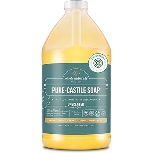 Pure Castile Soap Liquid, EWG Verified & Certified Palm Oil Free Unscented, Natural, Mild & Gentle Non-gmo & Vegan - Organic Body Wash, Laundry, Pet/Dog and Baby Soap - 64 Fl Oz