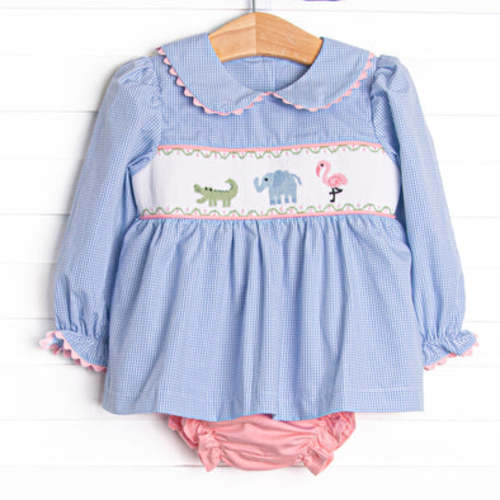 Zoo Park Pals Smocked Diaper Set, Blue – Stitchy Fish