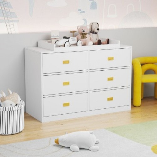 Famapy White 6-drawer Dresser Modern Baby Changer Dresser Changing Table