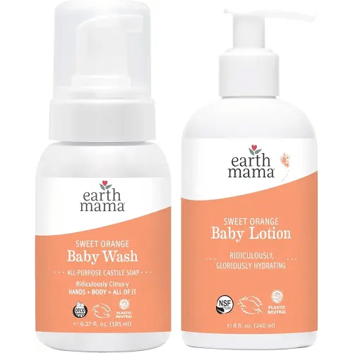 Earth Mama Bathtime Bundle | Sweet Orange Castile Baby Wash & Moisturizing Calendula Lotion