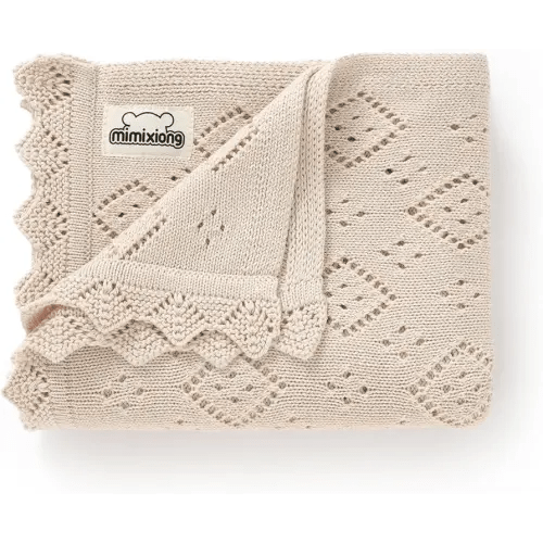 mimixiong Baby Swaddle Blanket 100% Cotton Gender Neutral Pointelle Receiving Blanket for Boys Girls Cuddle Stroller Crib Blanket (Oatmeal)