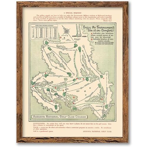 Framed Golf Map - Augusta National Golf Club Course, 1954, Vintage Wall Art, 11x14 (11x14 Framed)