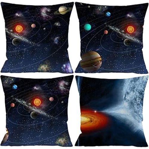 Space Planet Decorative Throw Pillow Covers Solar System Universe Planet Image Outdoor Linen Cushion Cover Square Accent Pillows Case 3D 20X20 Inch Set of 4 for Couch Sofa Home Decor