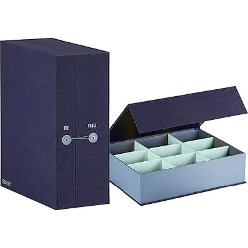 Savor | Baby Keepsake Organizer and Overflow Box | Blue – Fabric Bound Acid-Free Newborn Keepsake and Memory Organizers with Labels for Pregnancy, Mother’s Day, Shower, and Maternity Gifting