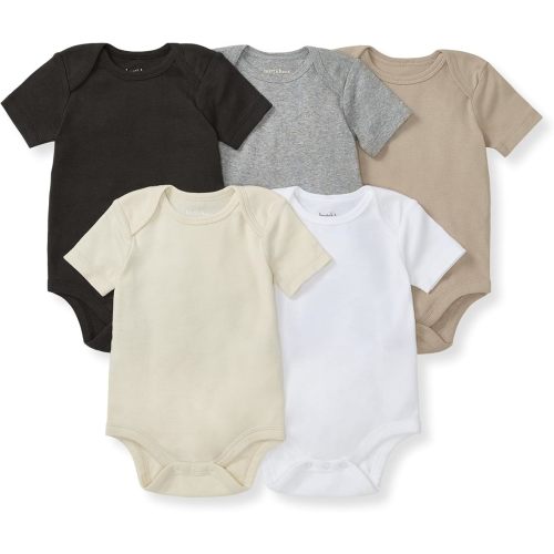 Burt's Bees Baby Unisex Bodysuits, Short Sleeve Organic Sleepwear, 5-Pack