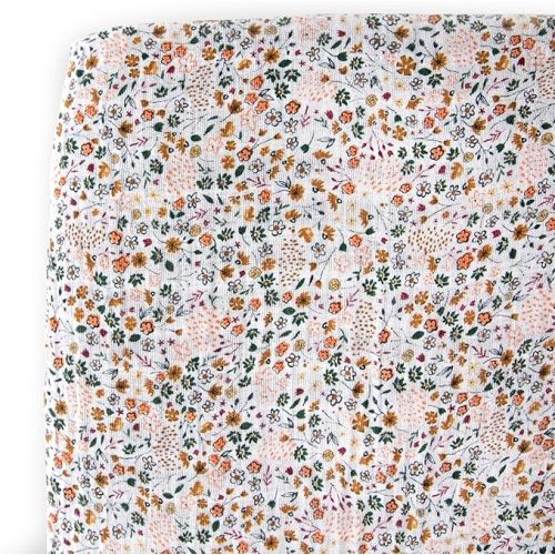 Little Unicorn Premium Crib Sheet | Breathable & Super-Soft Muslin Fabric (Pressed Petals)