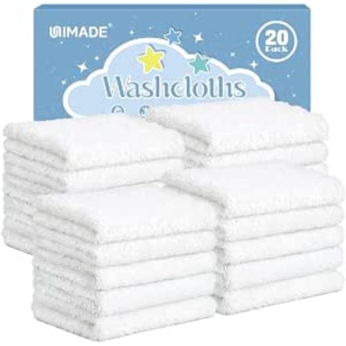 UNIMADE Baby Washcloths, 20 Pack Microfiber Coral Fleece Wash Cloths, Extra Absorbent Baby Towels for Newborns, Infants and Toddlers, Gentle on Sensitive Skin for Face and Body - 7" × 9", White
