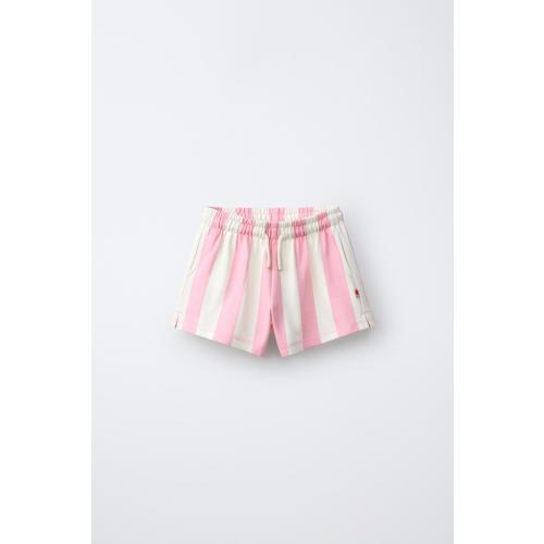 STRIPED PLUSH SHORTS - Pastel pink | ZARA United States