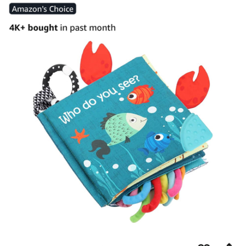 Fish Baby Books Toys, Touch Feel Cloth Crinkle Books for Babies,Baby Infant Toys 0-6, 6-12,12-18 Months,Early Learning Education, Christmas Shower Baby Gifts for Boys Girls,Teething,Mirror,Shark Ocean