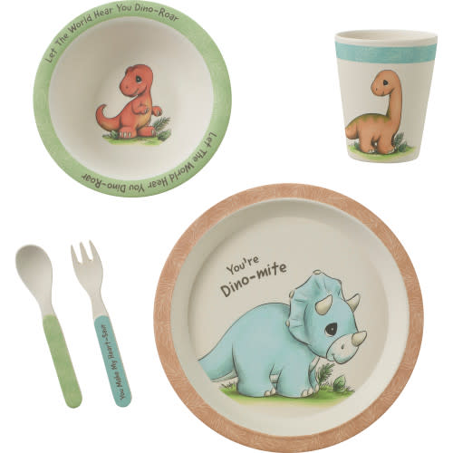 Precious Moments 223408 You’re Dino-mite Bamboo 5-Piece Mealtime Gift Set