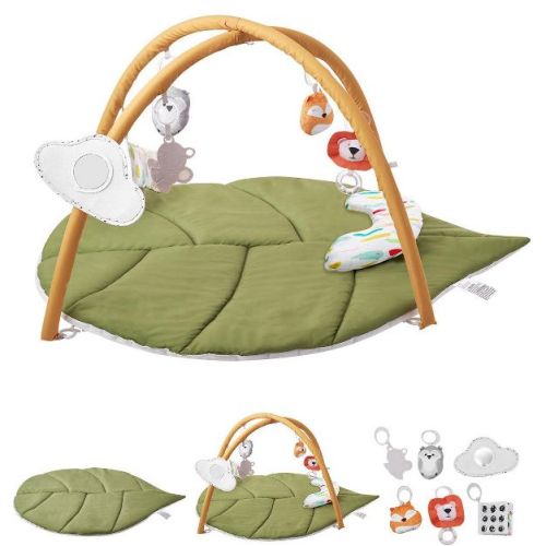Leaf-Shaped Baby Play Gym Mat with 6 Sensory Toys, Tummy Time Pillow, Soft Washable Activity Mat for Newborn to 18 Months