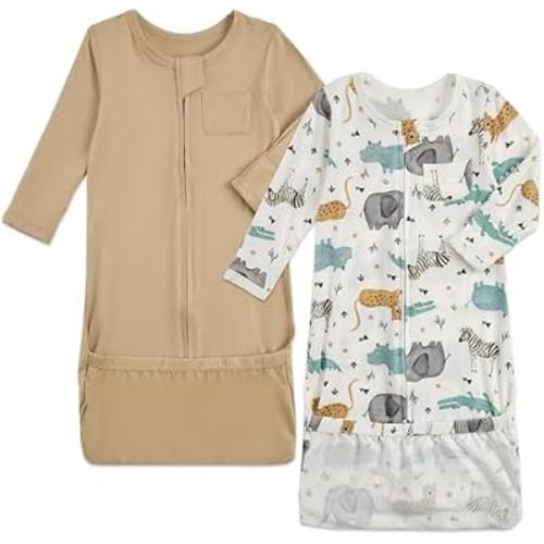 Aablexema Baby Nightgowns Rayon of Bamboo 2-way Zipper for Boys Girls