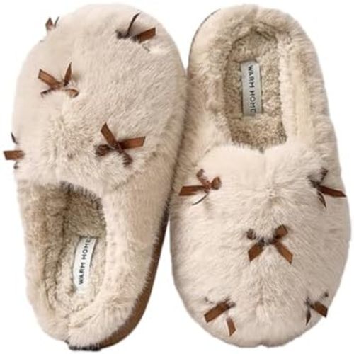 Women's Cute Plush Home Butterfly Knot Cotton Comfortable Thick Bottom Outdoor Winter Indoor Soft Warm Slippers