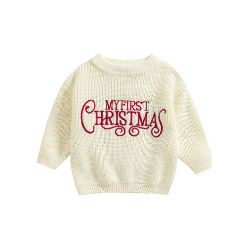 ZINTAOZT Infant Baby Boy Girl First Christmas Knit Sweater Letter Embroidery Long Sleeve Pullover Fall Winter Top Clothes