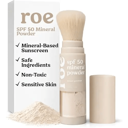 Roe Wellness- SPF 50 Powder Sunscreen Mineral-Based, Non-Toxic Brush-on For Kids, Adults & Babies | For Scalp, Face & Body (Reef Safe)