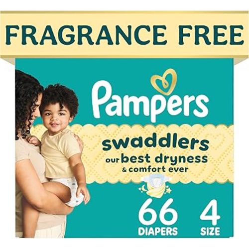 Pampers Swaddlers Diapers, Size 4 (15-34 lbs), 66 Count, Fragrance Free, Hypoallergenic, Absorbent, Pediatrician Recommended, Skin Safe