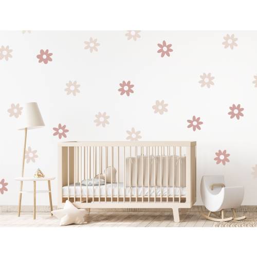 Pink/Beige Daisy Wall Sticker Decals | Flower Stickers | Floral Nursery Wall Stickers | Self Adhesive Vinyl Wall Stickers