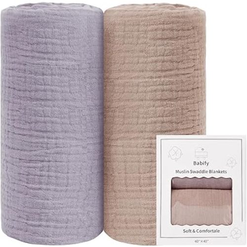 Baby Swaddle Blanket Neutral - Lightweight and Breathable Muslin Swaddles for Newborns - Receiving Blanket for Baby Boys and Girls (purlepink, 2pack)
