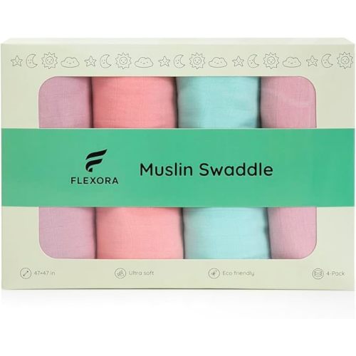 Muslin Swaddle Blankets for Baby Boys and Girls, 4-Pack Breathable and Skin-Friendly Receiving Blanket Wrap, Baby Essentials, Registry & Gift, 47 x 47 inches (Solid Serenity Rosy)