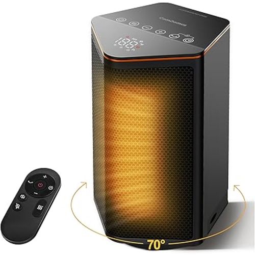 Small Space Heater, 1500W Portable Electric Heaters for Indoor Use with Thermostat, 70° Oscillation, 5 Modes, 12H Timer, Black Room Heater for Office Bedroom Desk
