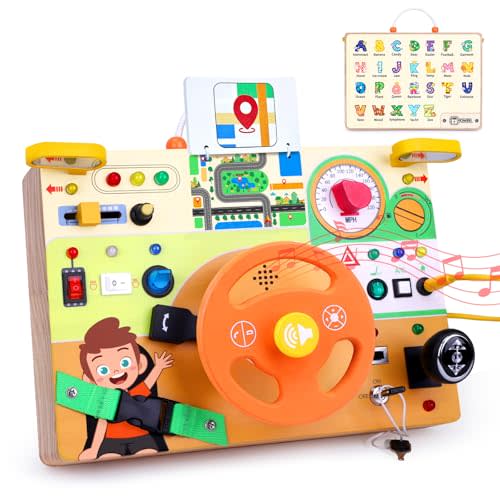 Hoarosall Busy Board,Montessori Toys for 1-3 Year Old Boys & Girls,Travel Activities for Toddlers,Sensory Toy for Kids with Autism,Perfect Christmas Birthday Gift Idea (Busy Board v6)