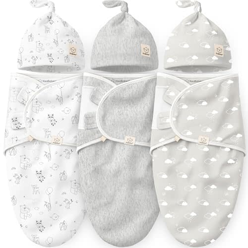 KeaBabies 3-Pack Organic Swaddles for Newborns Girls, Boys with Hats - Soft Cotton Baby Sleep Sacks 0-3 Months, Breathable Baby Hats and Swaddles 0-3 Months, Newborn Essentials Must Haves (Aspire)