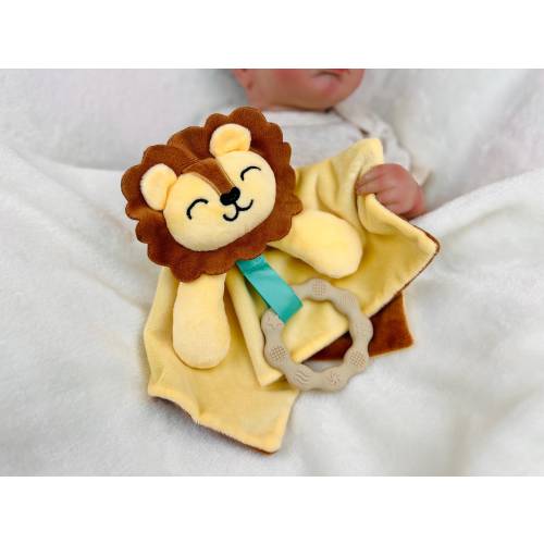 Lennox the Lion: Plush Teething Toy Security Blanket - Safari Themed Shower Gift for Baby