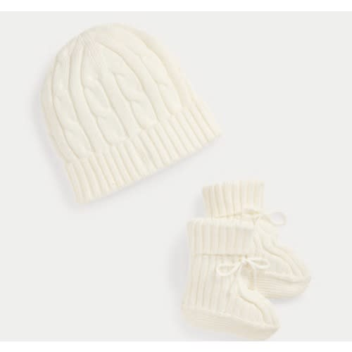 Cable-Knit Cotton Beanie & Bootie Set