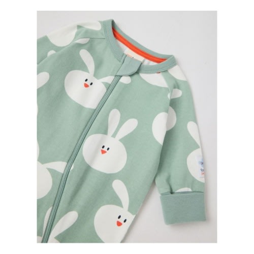 Clancy Newborn Coverall with Bunny Print in Sage