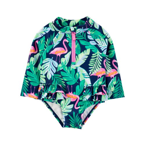 Baby Girl 1-Piece Tropical Flamingo Long-Sleeve Rashguard Swimsuit - Carter's | Carter's