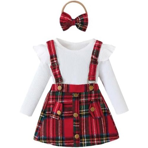 Baby Girl Clothes Sets: 3 Piece Skirt Sets Ribbed Top Plaid Skirts with Headband Fall Outfits for Toddler 6-48 Months