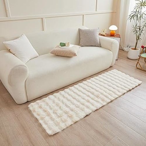White Rabbit Plush Area Rug for Bedroom Living Room Sofa,2'X6' Faux Fur Fluffy Shaggy Rectangular Square Rug for Kids Teen Girls Room,Furry Carpet Rug for Nursery Baby Room Decor for Teenage