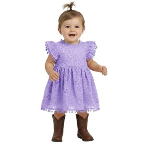 2Bunnies Lace Pom Pom Trim Baby Girl Dress