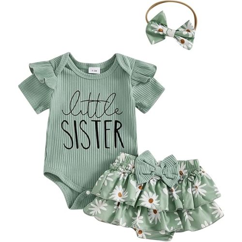 FIOMVA Im New Here Newborn Outfit Girl Onesie Romper+Ruffle Tutu Shorts Bloomer Set Baby Girl Preemie Coming Home Outfit