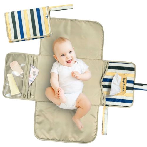 Tiny Twinkle Portable/Foldable Waterproof Diaper Changing Pad with Smart Wipes Pocket (Retro Stripes)