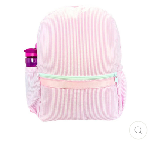 Medium Backpack w/ Pocket - Pink Seersucker