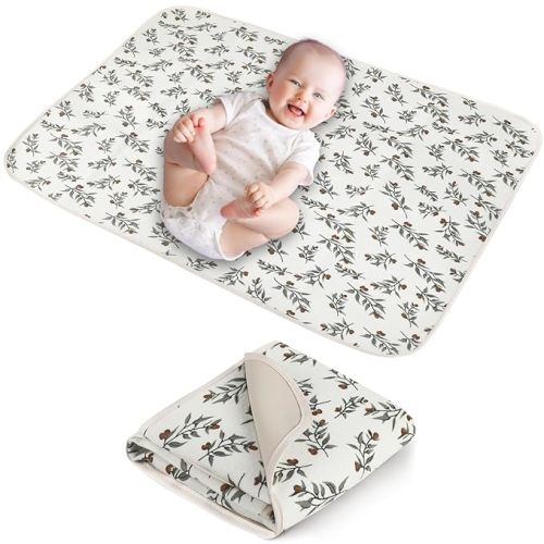 Baby Diaper Changing Pad, 19.7"x25.6" Waterproof Changing Pad Liners with 100% Muslin Cotton Front Top and Leather Back, Soft and Absorbent Portable Changing Mat for Travel, Changing Station