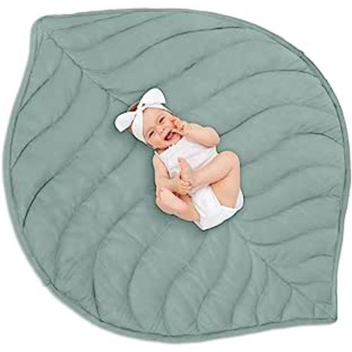 Funtery Baby Play Mat, 56 x 42 Inch Cotton Crawling Cushion, Cotton Leaf Nursery Rug Large Thick Reversible Washable Folding Floor Mat