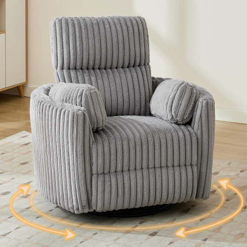 Power Swivel Glider Recliner Chair with 2 Pillows,USB & Type-C Ports,Plush Corduroy Upholstery Rocking Nursery Reclining Chair for Living Room Faux Fur Light Gray