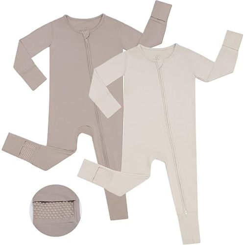 JunNeng Viscose from Bamboo Sleeper with Mittens, 2 Way Zipper Baby Boy Pajamas, Non Slip Sleep'N Play Romper