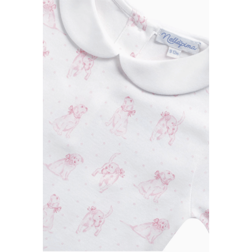 Pink Puppy Love Print Romper long sleeve