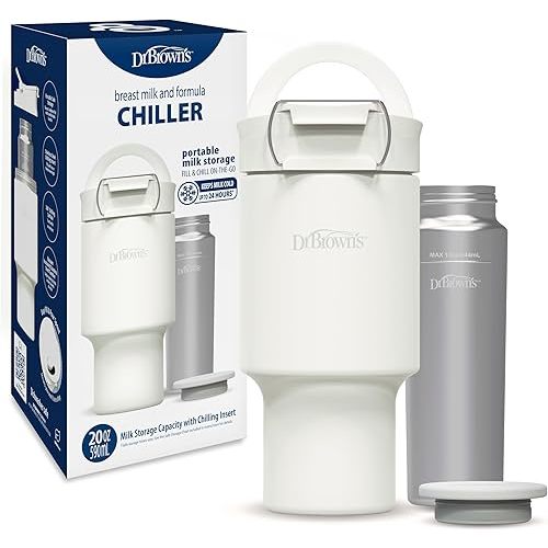 Dr. Brown's Breast Milk and Formula Chiller, Portable Insulated Storage for Breast Pumping and Bottle Feeding, 20 oz/590 mL Capacity, Arctic White, BPA-Free, 1-Pack